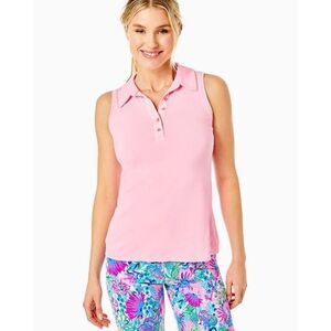 Lilly Pulitzer Reema Sleeveless Top Peony Pink Golf Athletic Polo size M